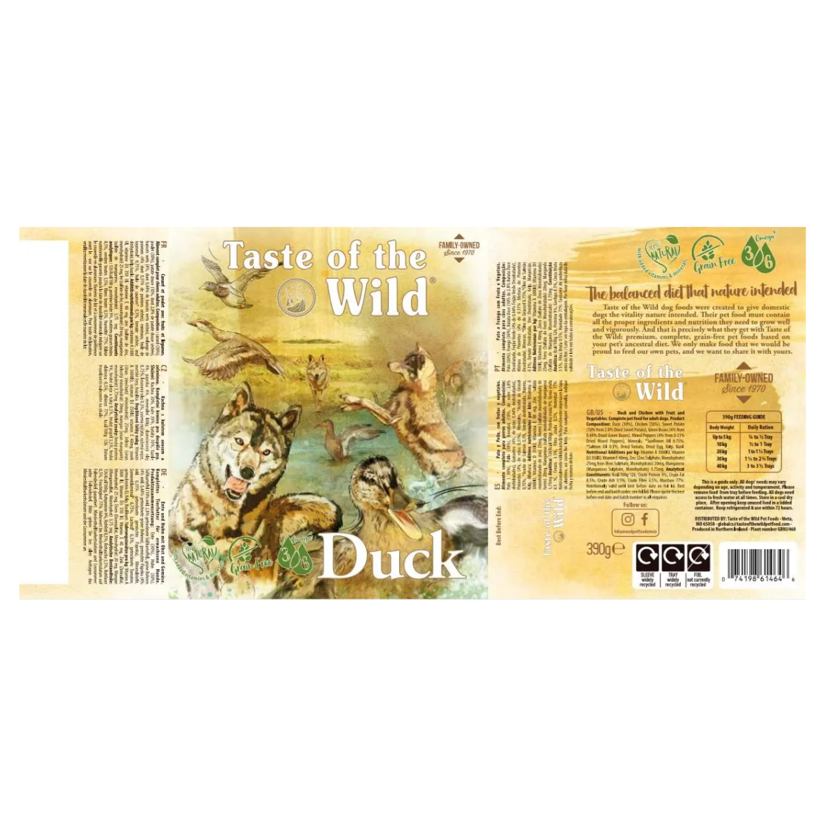 Taste Canine Adult Pato Pollo Fruta Caja Tarrina - Pack 7 x 390gr