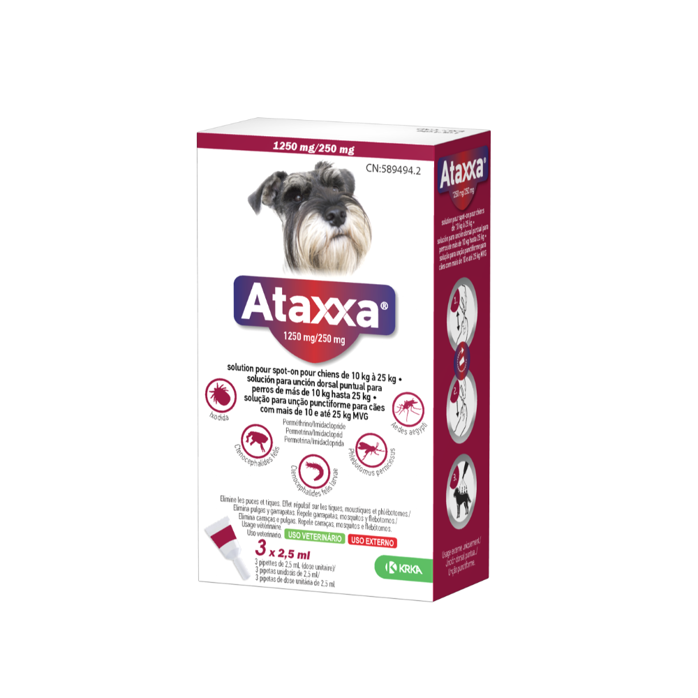 ATAXXA 500/100mg Perro 10-25kg (3 pipetas)