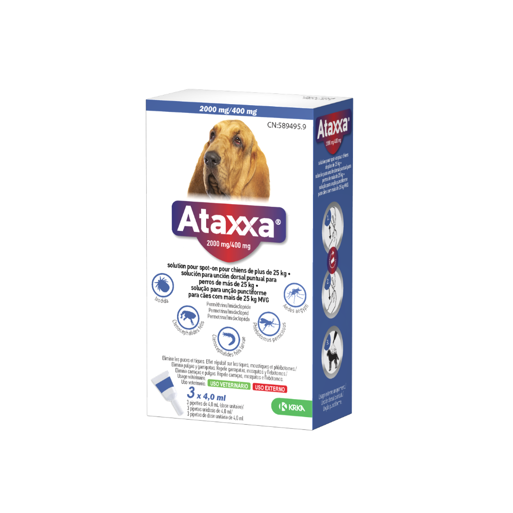 ATAXXA 2000/400mg Perro +25kg (3 pipetas)