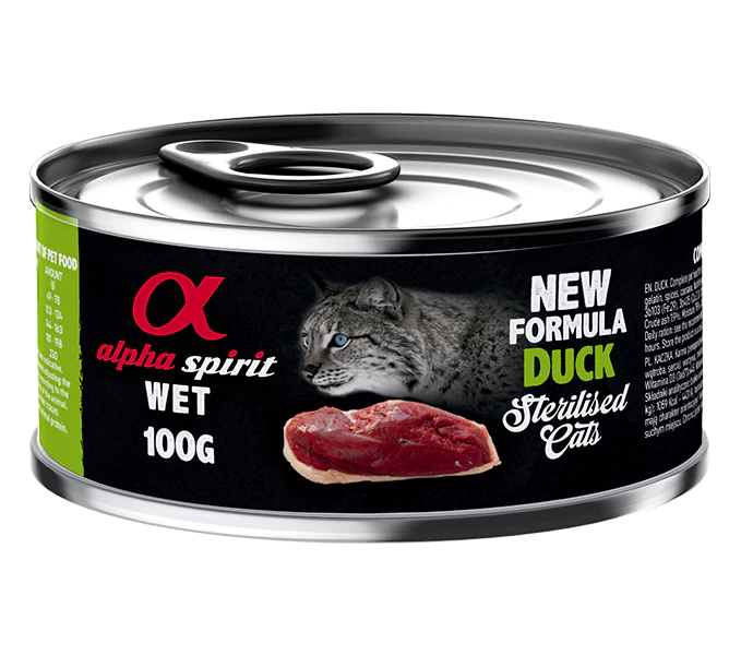 Alpha Spirit Gatos Esterilizado Pato lata Caja 6X200GR