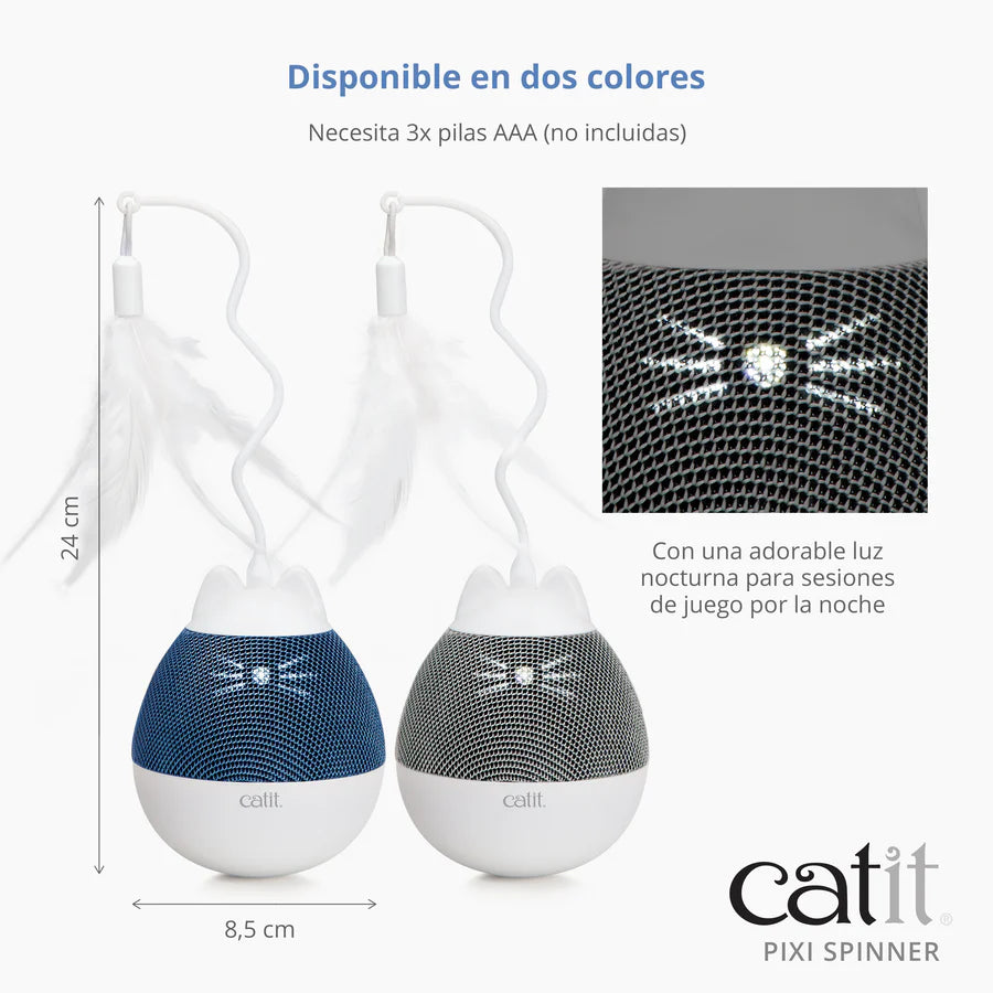 Catit Dispensador de snacks y juguete con pluma para gatos Catit PIXI Spinner Color: Azul