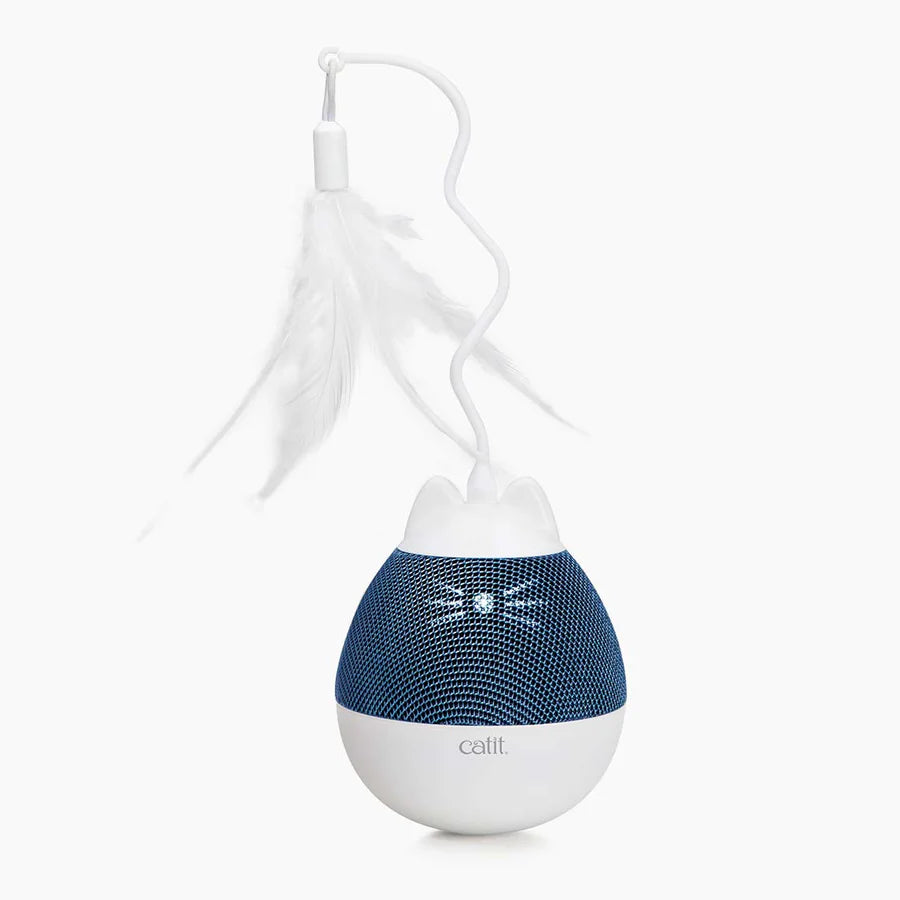 Catit Dispensador de snacks y juguete con pluma para gatos Catit PIXI Spinner Color: Azul