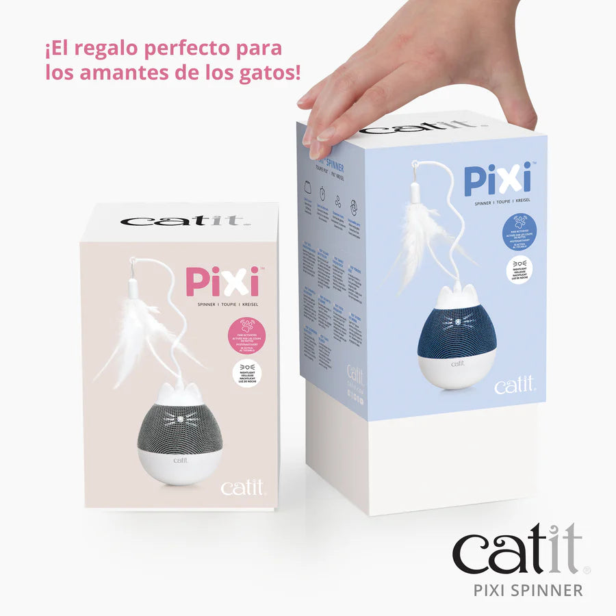 Catit Dispensador de snacks y juguete con pluma para gatos Catit PIXI Spinner Color: Azul