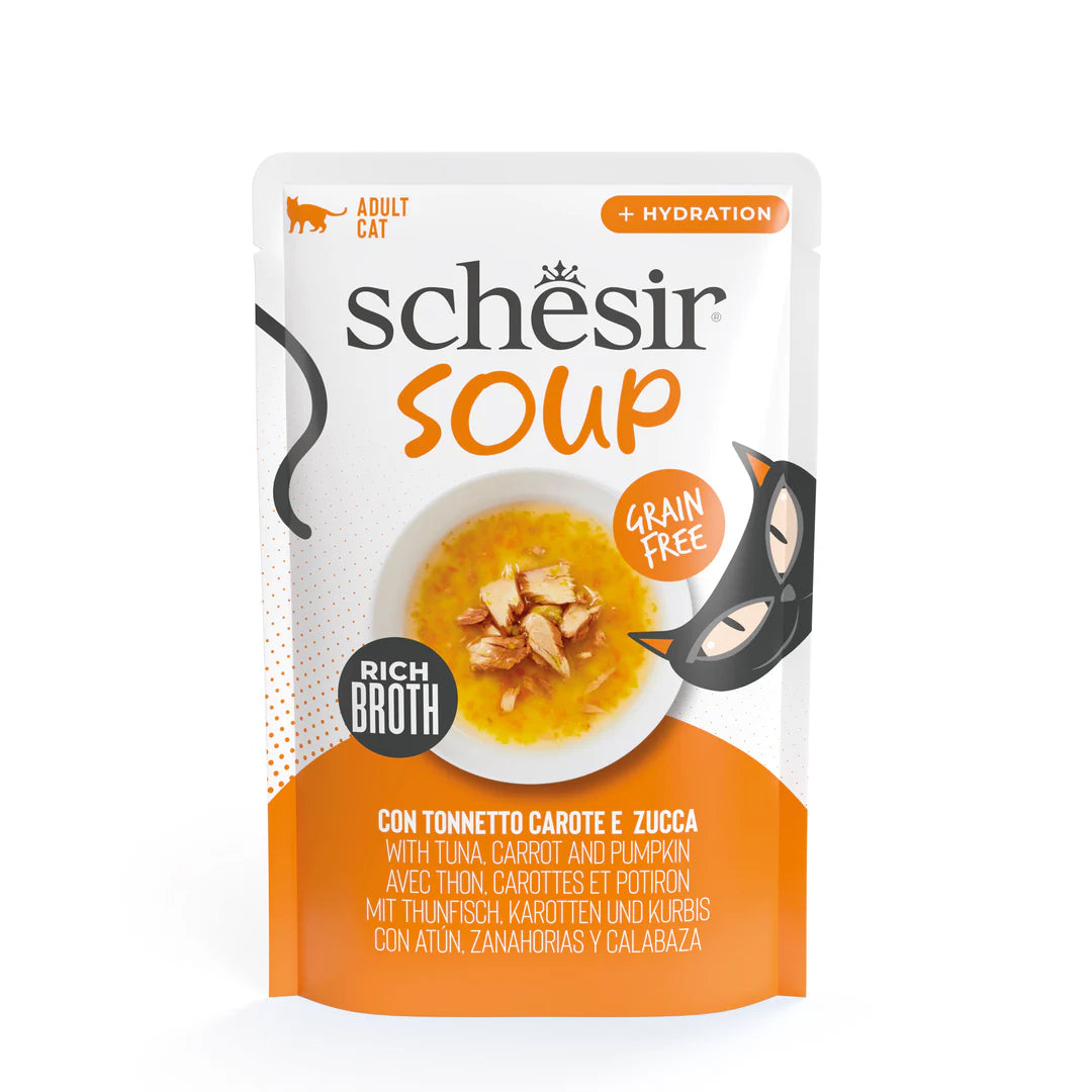Schesir CAT SOUP Pouch Atún, Zanahorias y Calabaza 40gr