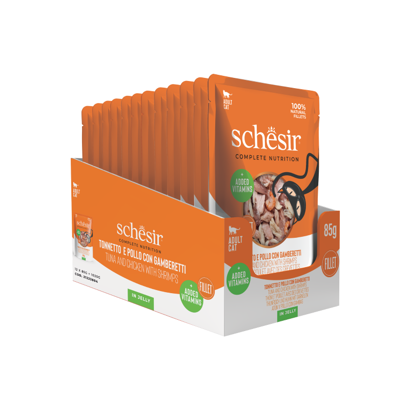 Schesir atún y pollo con Gambas en Gelatina 85gr