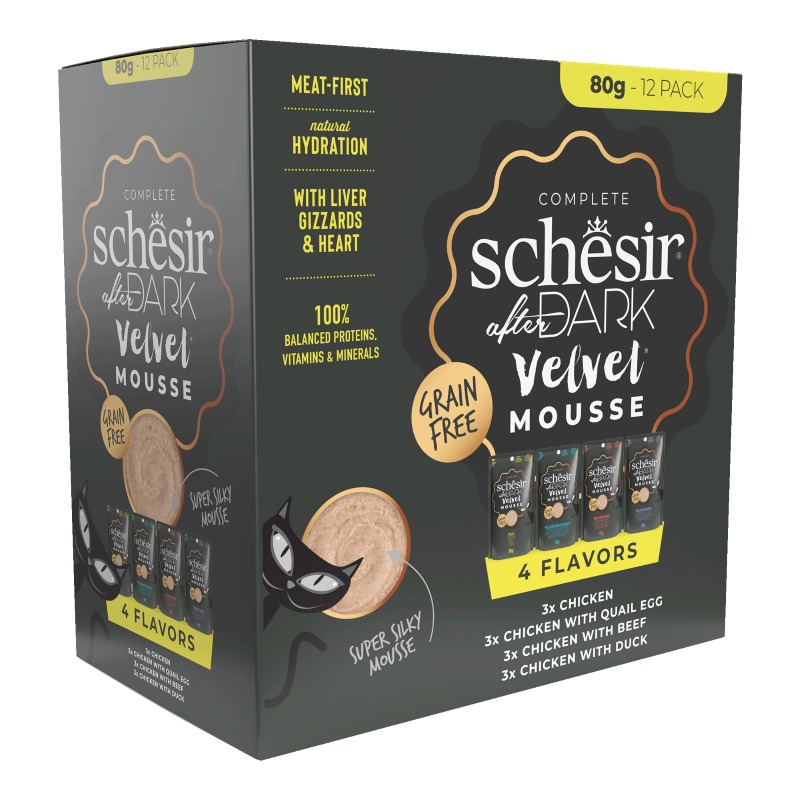 Schesir CAT AFTER DARK VARIETY PACK Pouch en Mousse 12 x 80 g
