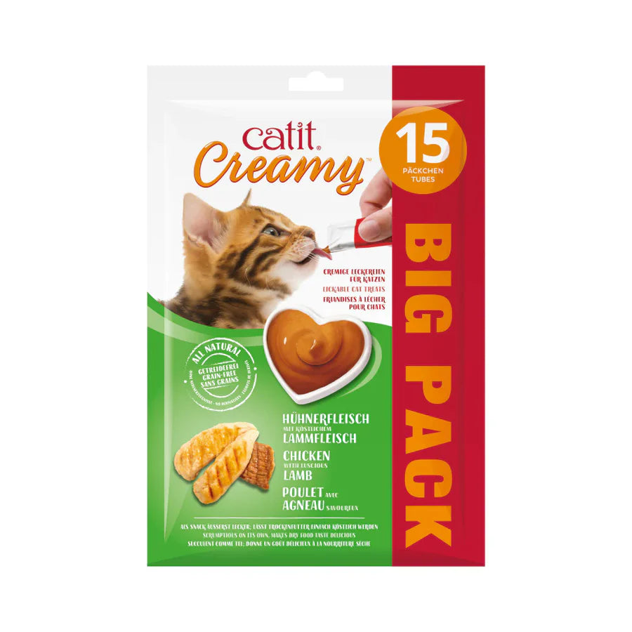 Catit Snacks cremosos para gatos Catit Creamy – 15 Tubos Sabor: Pollo y Cordero