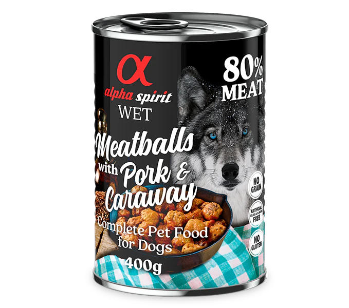 Alpha Spirit Perros Albondigas Cerdo Alcaravea Caja 6X400GR