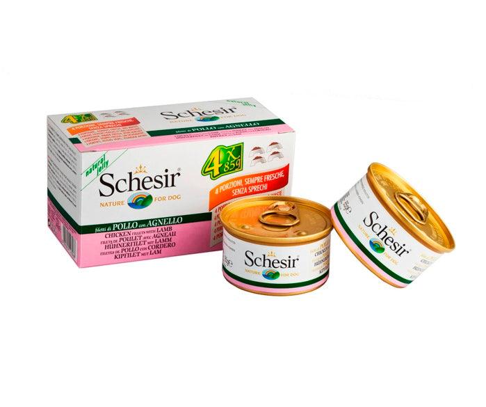 Schesir Perros Pack filetes de pollo y cordero en gelatina (4 x 85gr)