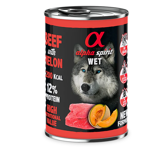 Alpha Spirit Perros Ternera Con Melon lata 6X400GR