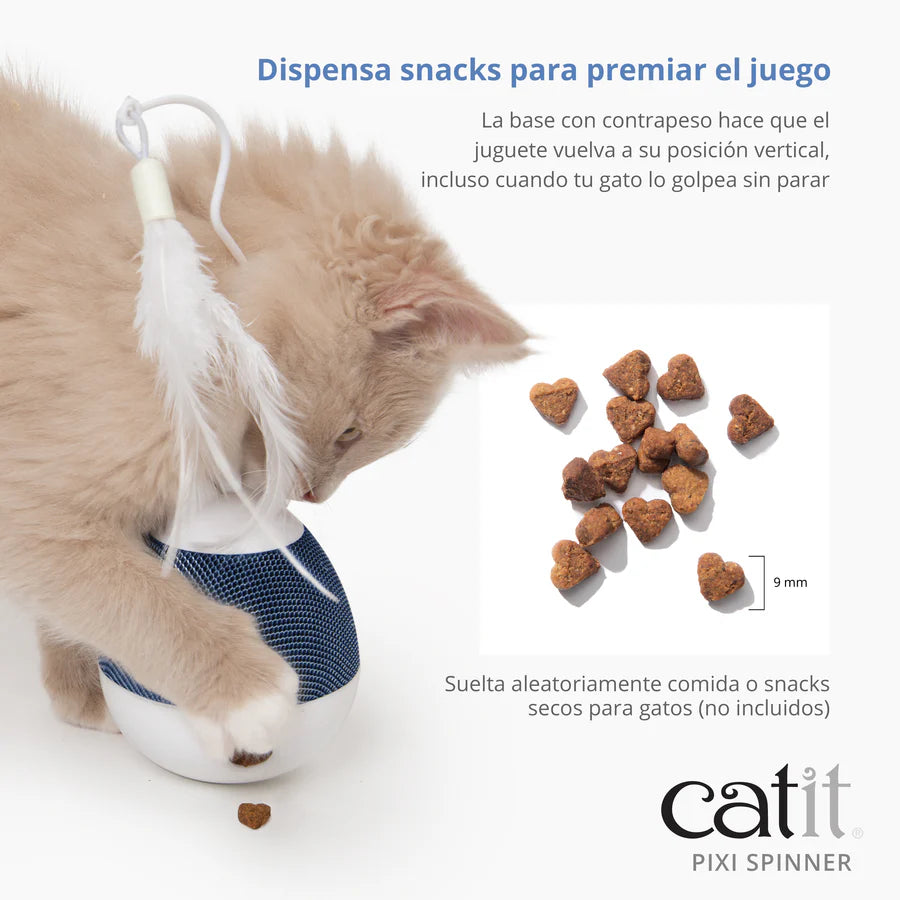 Catit Dispensador de snacks y juguete con pluma para gatos Catit PIXI Spinner Color: Azul