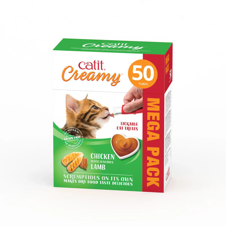 Catit Snacks cremosos para gatos Catit Creamy – 50 Tubos Sabor: Pollo y Cordero