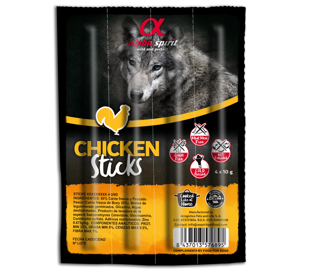 Alpha Spirit Perros Barritas Pollo 16X4Uds