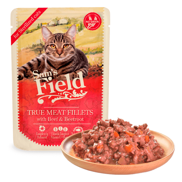 Sam's Field Buey y remolacha para gatos esterilizados 85 gr