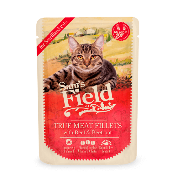 Sam's Field Buey y remolacha para gatos esterilizados 85 gr