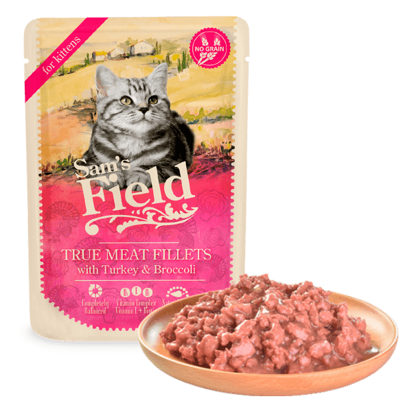 Sam's Field  Pavo con brócoli para gatitos 85 gr