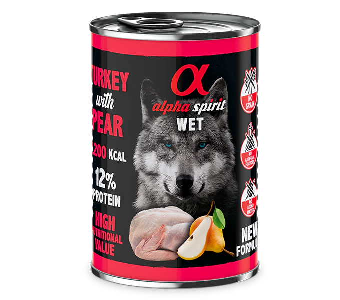 Alpha Spirit Perros Pavo Con Pera lata 6X400GR