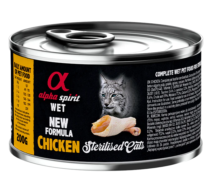 Alpha Spirit Gatos Esterilizado Pollo lata Caja 6X200GR