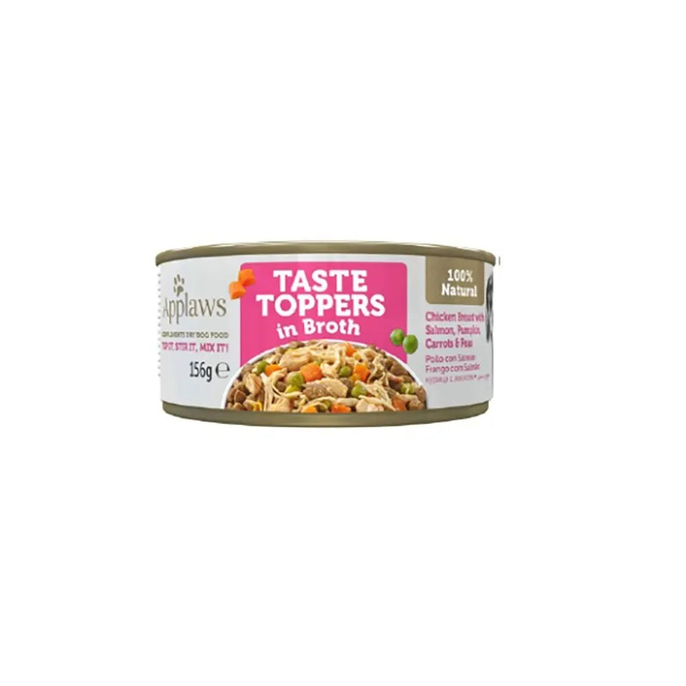 Applaws Dog lata Topper Pollo Salmon Verdrs Caldo