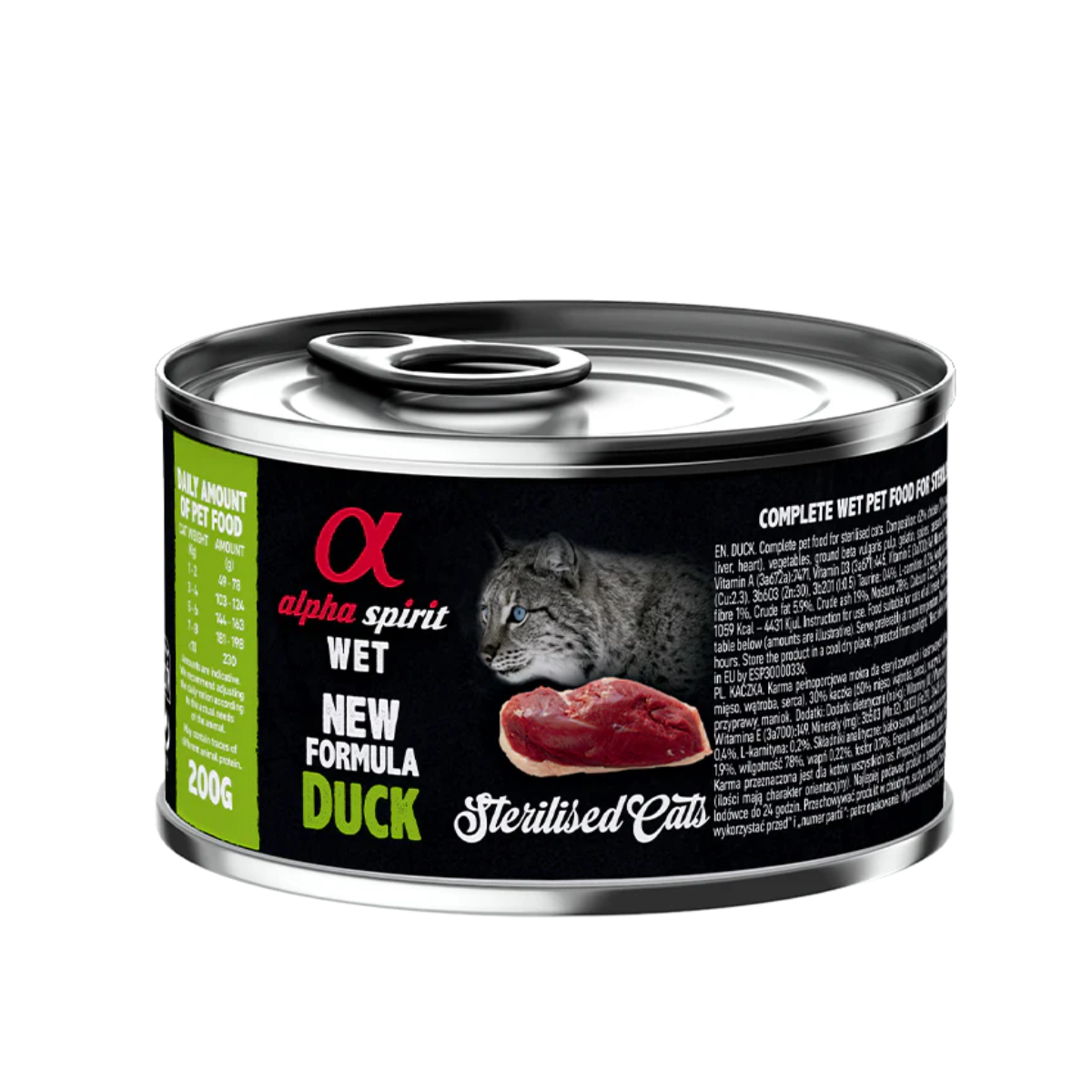 Alpha Spirit Gatos Esterilizado Pato lata Caja 6X200GR