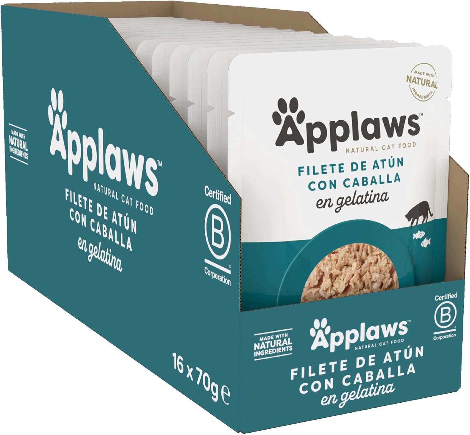 Applaws Cat Sobre Filete De Atun Caballa gelatina - Pack 16 x 70 gr
