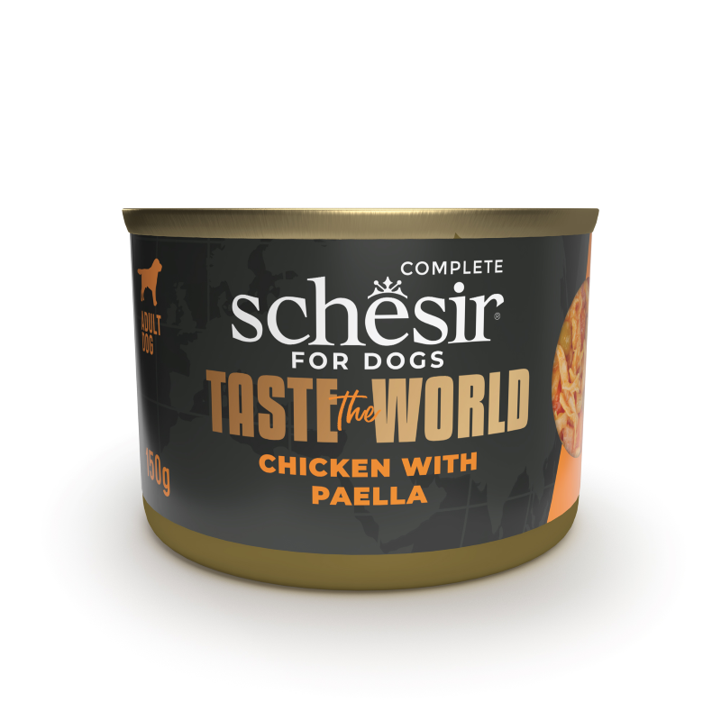 Schesir DOG TASTE THE WORLD Lata Pollo con Paella en Caldo 150 g
