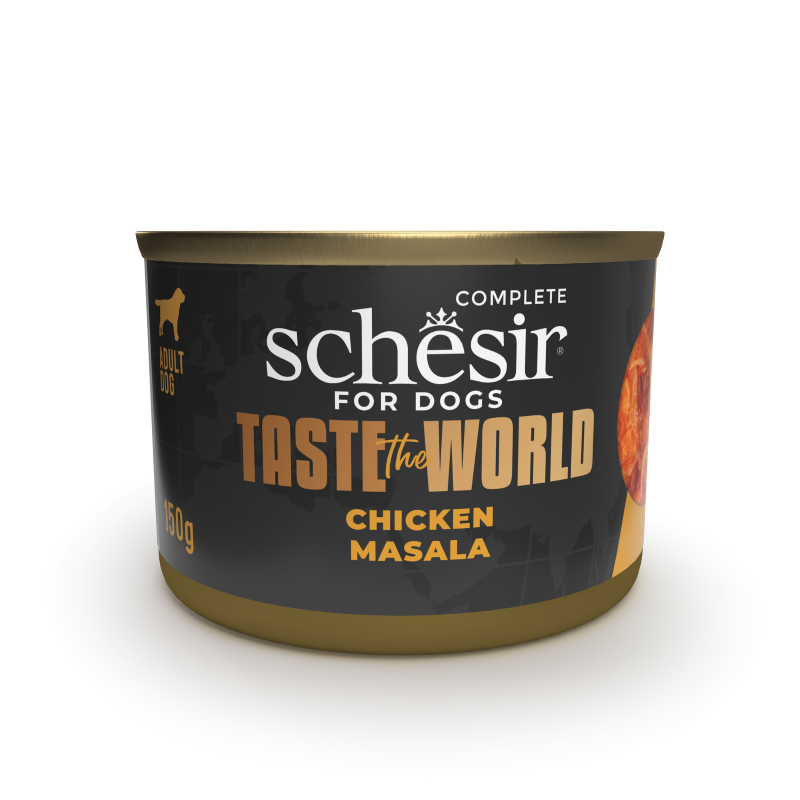 Schesir DOG TASTE THE WORLD Lata Pollo Masala en Caldo 150 g