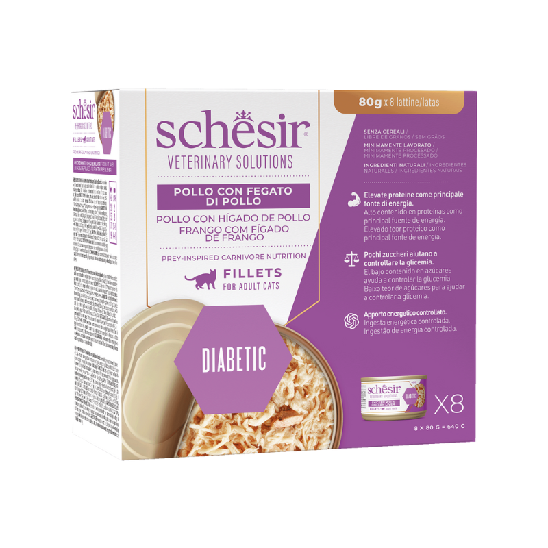Schesir CAT VET DIABETIC Filetes Caldo de Pollo (8 x 80 g)