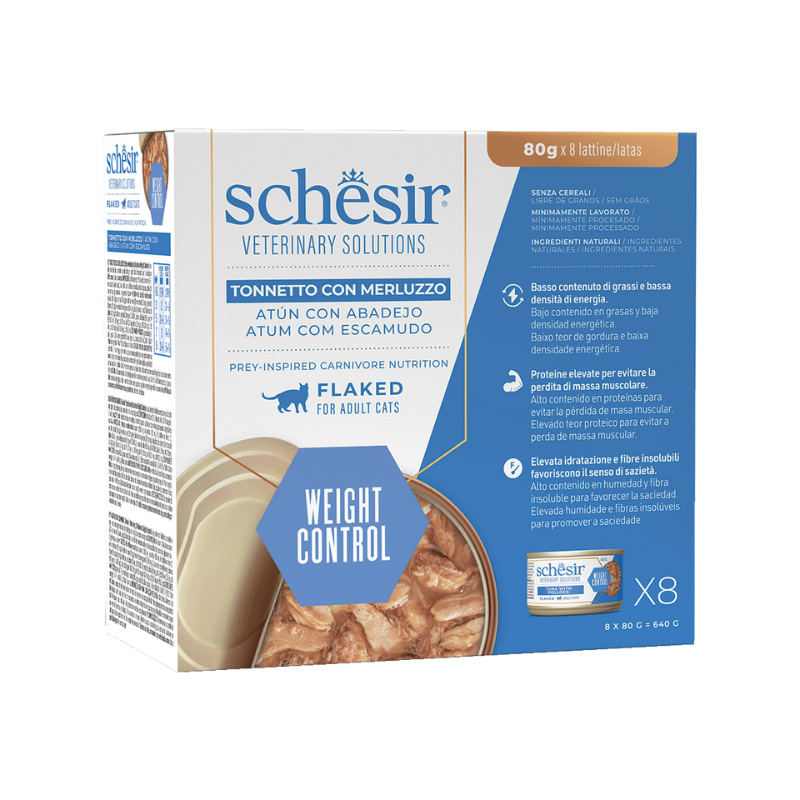 Schesir CAT VET WEIGHT CONTROL Filetes Caldo de Pescado (8 x 80 g)