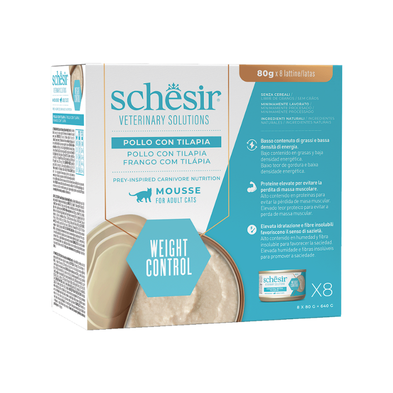 Schesir CAT VET WEIGHT CONTROL Mousse de Pollo y Pescado (8 x 80 g)