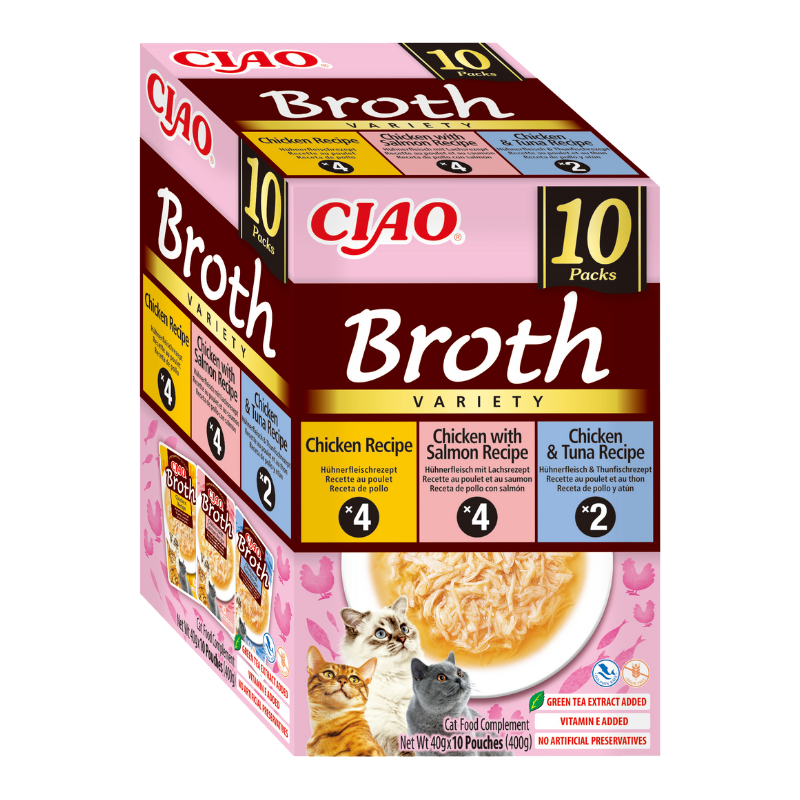 Broth CAT Multipack Receta de Pollo, Salmón y Atún (10 x 40 g)