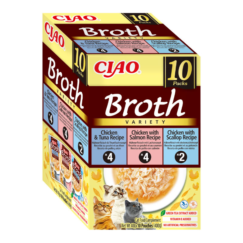 Broth CAT Multipack Receta de Pollo con Atún, Salmón y Vieira (10 x 40 g)