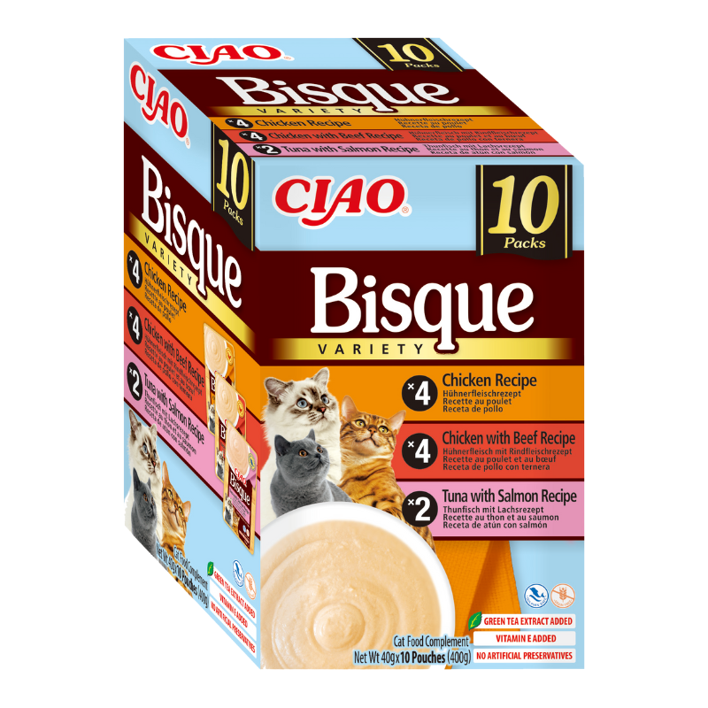 Bisque CAT Multipack Receta de Pollo, Pollo con Buey y Atún con Salmón (10 x 40 g)