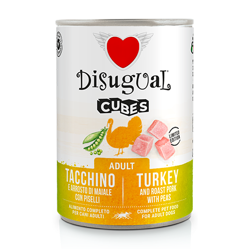 Disugual Dog CUBES Pavo, Cerdo asado y Guisantes (6 x 400 g)
