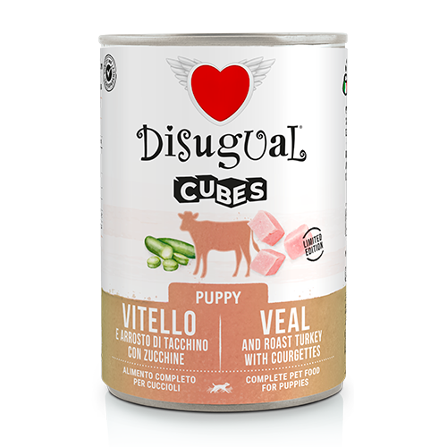 Disugual Dog CUBES PUPPY Ternera, Pavo asado y Calabacín (6 x 400 g)