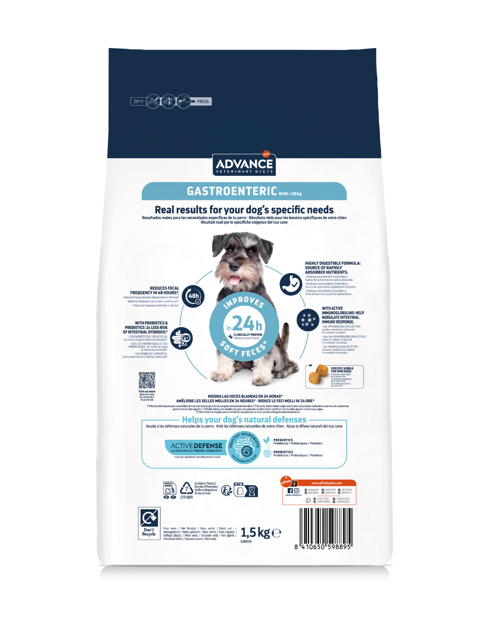 Advance Veterinary Diets Gastroenteric Mini - reverso del envase