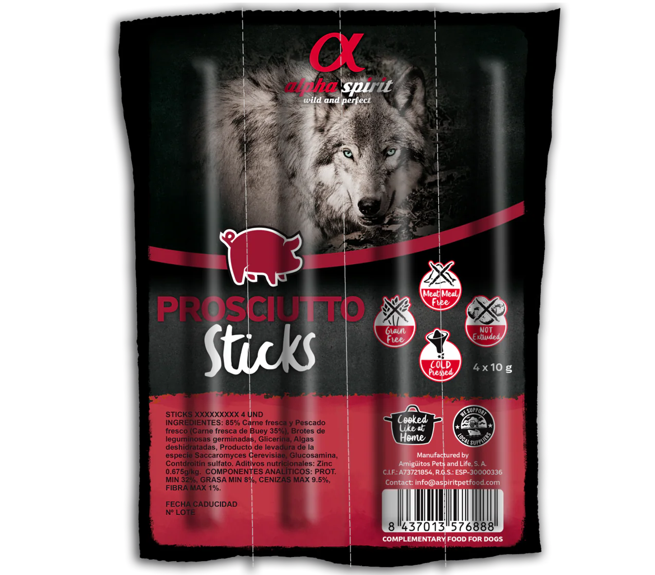 Alpha Spirit Perros Barritas Jamon 16X4Uds