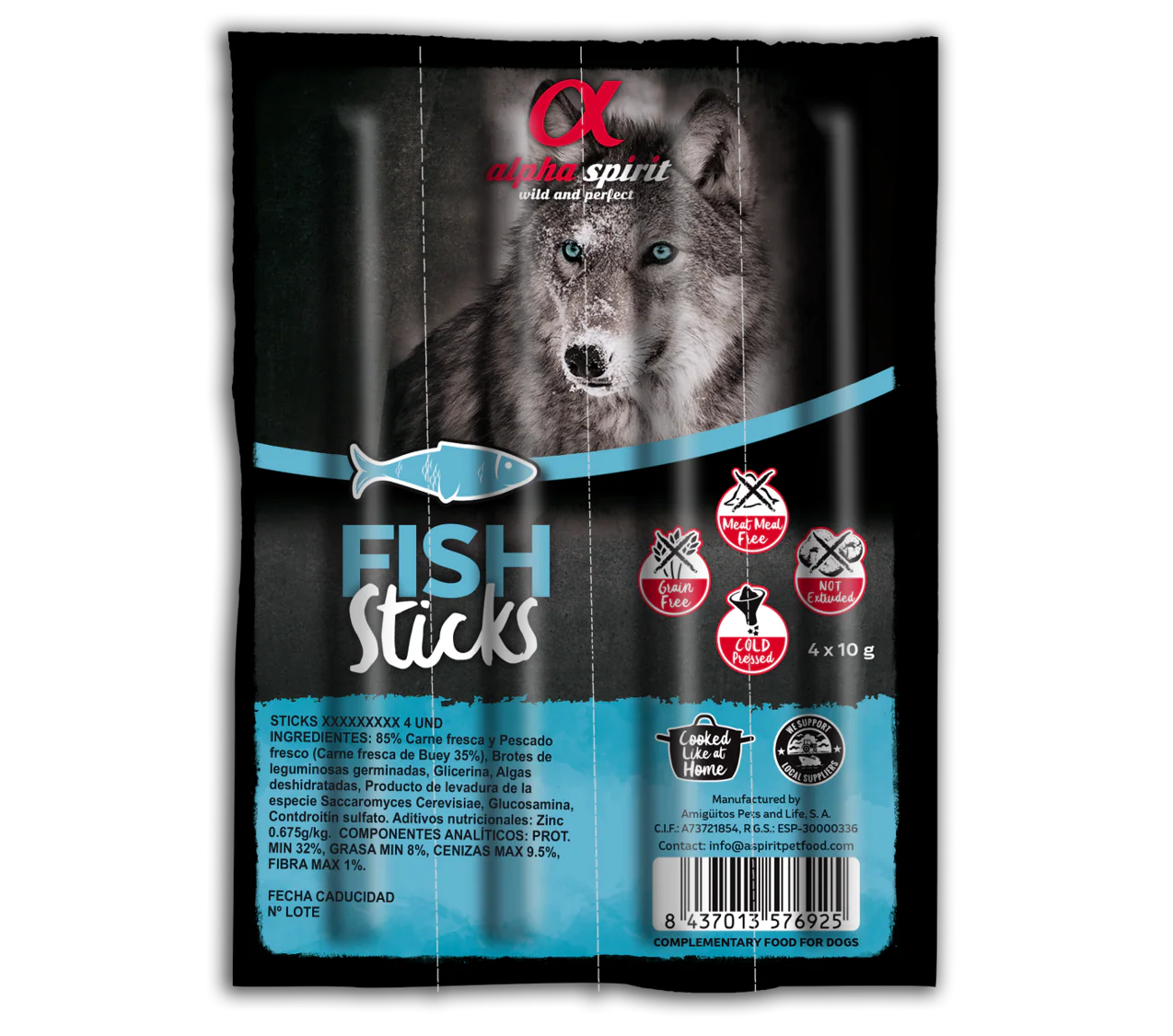 Alpha Spirit Perros Barritas Pescado 16X4Uds